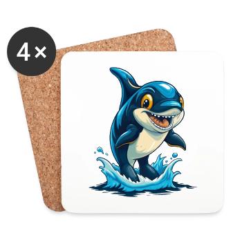 Orca Cool Kawaii Cartoon Figur Clipart - Untersetzer (4er-Set) - Weiß - Vorne