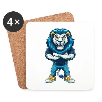 Lion Cool Kawaii Dessin Animé Personnage Clipart - Dessous de verre (lot de 4) - blanc - Devant
