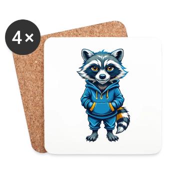 Waschbär Cool Kawaii Cartoon Charakter Clipart - Untersetzer (4er-Set) - Weiß - Vorne