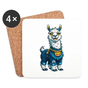 Lama Cool Kawaii Cartoon Charakter Clipart - Untersetzer (4er-Set) - Weiß - Vorne