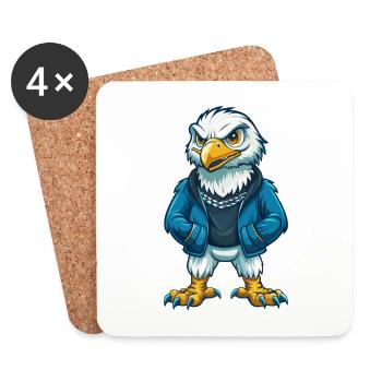 Hawk Cool Kawaii Cartoon Charakter Clipart - Untersetzer (4er-Set) - Weiß - Vorne