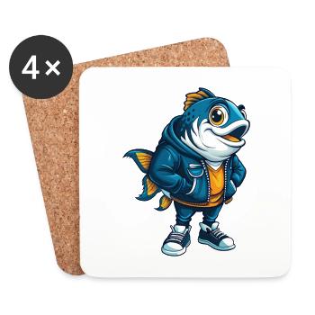 Fish Cool Kawaii Cartoon Character Clipart - Coasters (set of 4) - white - Front
