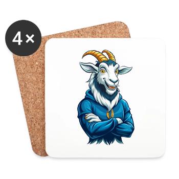chèvre cool kawaii dessin animé personnage clipart - Dessous de verre (lot de 4) - blanc - Devant