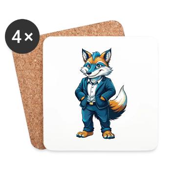 Fox Cool Kawaii Cartoon Figur Clipart - Untersetzer (4er-Set) - Weiß - Vorne