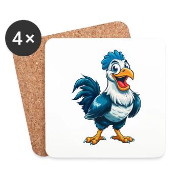 poulet cool kawaii dessin animé personnage clipart - Dessous de verre (lot de 4) - blanc - Devant