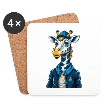 Giraffe Cool Kawaii Cartoon Charakter Clipart - Untersetzer (4er-Set) - Weiß - Vorne