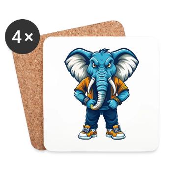 éléphant cool kawaii personnage de dessin animé clipart - Dessous de verre (lot de 4) - blanc - Devant