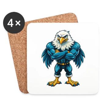 Eagle Cool Kawaii Cartoon Character Clipart - Coasters (set of 4) - white - Front