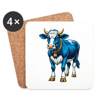 Cow Cool Kawaii Cartoon Character Clipart - Coasters (set of 4) - white - Front