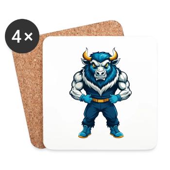 Bison Cool Kawaii Dessin Animé Personnage Clipart - Dessous de verre (lot de 4) - blanc - Devant