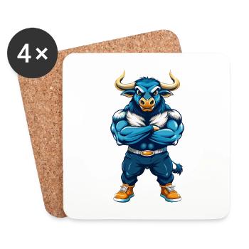 Bull Cool Kawaii Cartoon Charakter Clipart - Untersetzer (4er-Set) - Weiß - Vorne