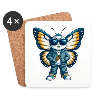 papillon cool personnage de dessin animé Kawaii Clipart - Dessous de verre (lot de 4) - blanc - Devant