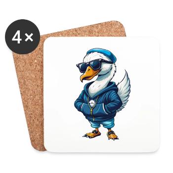 cygne cool personnage de dessin animé Kawaii Clipart - Dessous de verre (lot de 4) - blanc - Devant