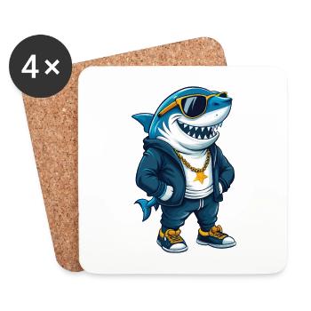 requin cool personnage de dessin animé Kawaii Clipart - Dessous de verre (lot de 4) - blanc - Devant