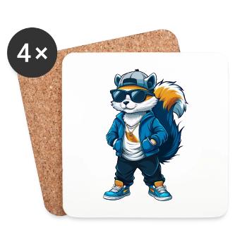 écureuil cool personnage de dessin animé Kawaii Clipart - Dessous de verre (lot de 4) - blanc - Devant