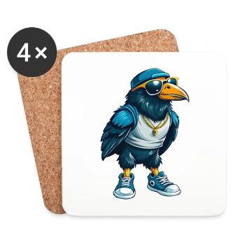 corbeau cool personnage de dessin animé Kawaii Clipart - Dessous de verre (lot de 4) - blanc - Devant