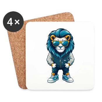 Lion Cool Cartoon Character Kawaii Clipart - Coasters (set of 4) - white - Front