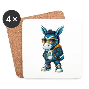Donkey Cool Cartoon Character Kawaii Clipart - Coasters (set of 4) - white - Front