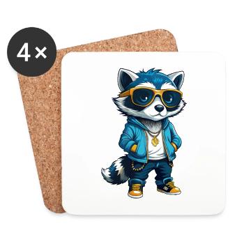 raton laveur Cool Dessin animé Personnage Kawaii Clipart - Dessous de verre (lot de 4) - blanc - Devant