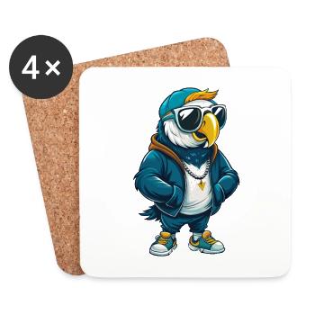 Parrot Cool Cartoon Character Kawaii Clipart - Coasters (set of 4) - white - Front