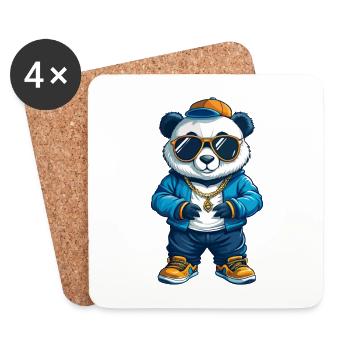 Panda Cool Cartoon Figur Kawaii Clipart - Untersetzer (4er-Set) - Weiß - Vorne