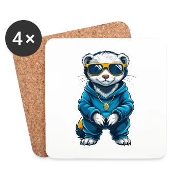 Ferret Cool Cartoon Character Kawaii Clipart - Coasters (set of 4) - white - Front