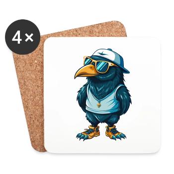 Crow Cool Cartoon Character Kawaii Clipart - Coasters (set of 4) - white - Front