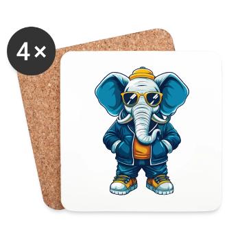 éléphant cool personnage de dessin animé Kawaii Clipart - Dessous de verre (lot de 4) - blanc - Devant