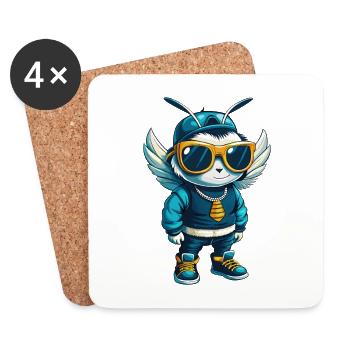 abeille cool personnage de dessin animé Kawaii Clipart - Dessous de verre (lot de 4) - blanc - Devant