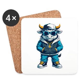 Bull Cool Cartoon Character Kawaii Clipart - Coasters (set of 4) - white - Front
