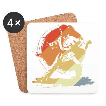 Karate Mädchen Skizze Vintage - Untersetzer (4er-Set) - Weiß - Vorne