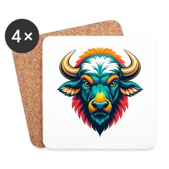 Buffalo Cute Kawaii Cartoon Clipart Animal Face - Coasters (set of 4) - white - Front