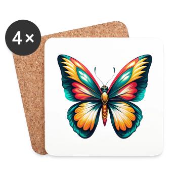 Schmetterling Niedlich Kawaii Cartoon Clipart Tier Gesicht - Untersetzer (4er-Set) - Weiß - Vorne