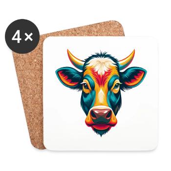Cow Cute Kawaii Cartoon Clipart Animal Face - Coasters (set of 4) - white - Front