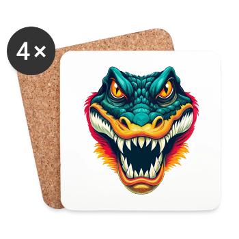 Crocodile Mignon Kawaii Dessin Animé Clipart Visage D’animal - Dessous de verre (lot de 4) - blanc - Devant