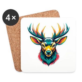 cerf mignon Kawaii dessin animé Clipart visage d’animal - Dessous de verre (lot de 4) - blanc - Devant