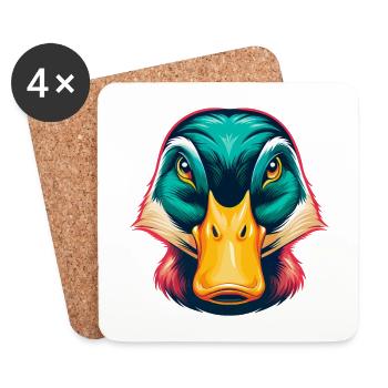 canard mignon kawaii dessin animé clipart visage d’animal - Dessous de verre (lot de 4) - blanc - Devant