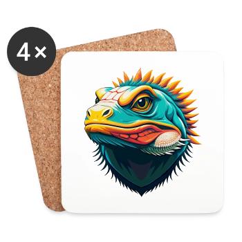 Iguana Cute Kawaii Cartoon Clipart Animal Face - Coasters (set of 4) - white - Front