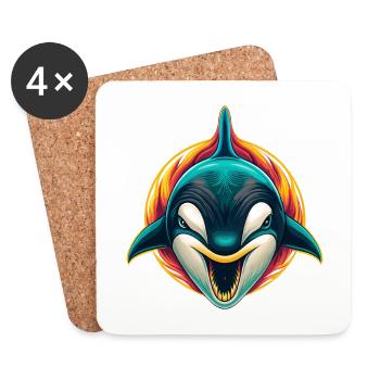 Orca Niedlich Kawaii Cartoon Clipart Tier Gesicht - Untersetzer (4er-Set) - Weiß - Vorne