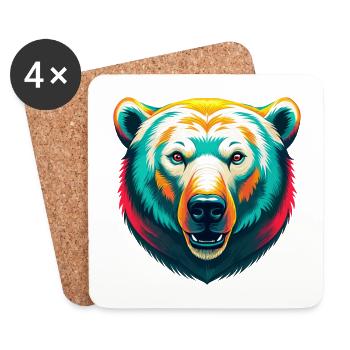Polar Bear Cute Kawaii Cartoon Clipart Animal Face - Coasters (set of 4) - white - Front