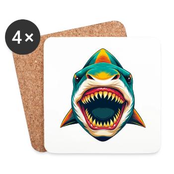 requin mignon kawaii dessin animé clipart visage d’animal - Dessous de verre (lot de 4) - blanc - Devant