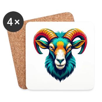Ram Cute Kawaii Cartoon Clipart Animal Face - Coasters (set of 4) - white - Front