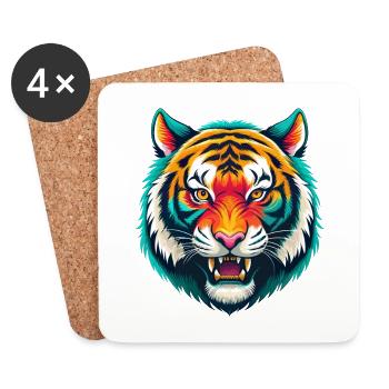Tiger Cute Kawaii Cartoon Clipart Animal Face - Coasters (set of 4) - white - Front