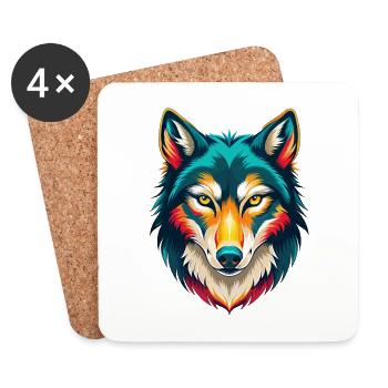 loup mignon kawaii dessin animé clipart visage d’animal - Dessous de verre (lot de 4) - blanc - Devant