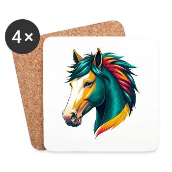Horse Cute Kawaii Cartoon Clipart Animal Face - Coasters (set of 4) - white - Front