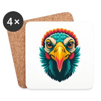 Turkey Cute Kawaii Cartoon Clipart Animal Face - Coasters (set of 4) - white - Front