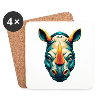 rhinocéros mignon kawaii dessin animé clipart visage d’animal - Dessous de verre (lot de 4) - blanc - Devant