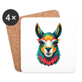 lama mignon kawaii dessin animé clipart visage d’animal - Dessous de verre (lot de 4) - blanc - Devant