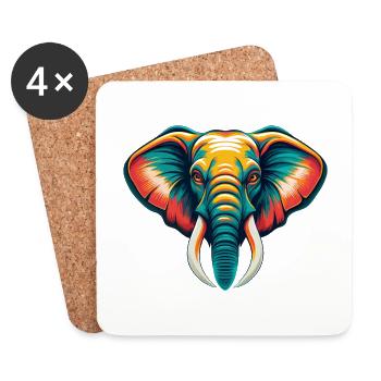 Elefant Niedlich Kawaii Cartoon Clipart Tier Gesicht - Untersetzer (4er-Set) - Weiß - Vorne