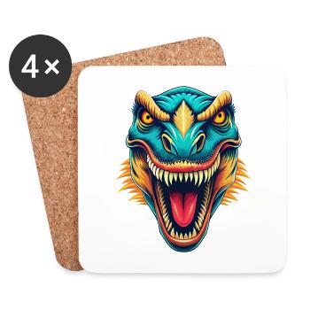 Dinosaurier Niedlich Kawaii Cartoon Clipart Tier Gesicht - Untersetzer (4er-Set) - Weiß - Vorne